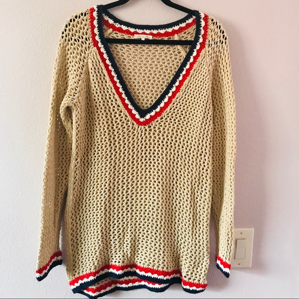 Minnie Rose sweater,vintage style tennis preppy crochet cotton, L